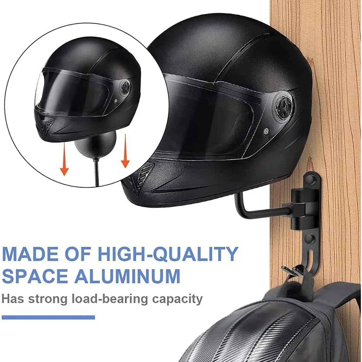 Rotating Wall-Mount Helmet Holder with Storage Hook