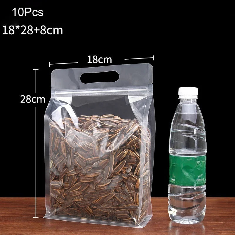 10 Pack Transparent Stand Up Ziplock Bags Portable Food Storage Pouches