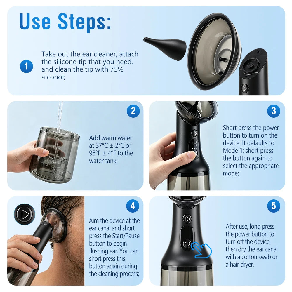 Electric Ear Wax Removal Irrigation Kit with LED Display - 12