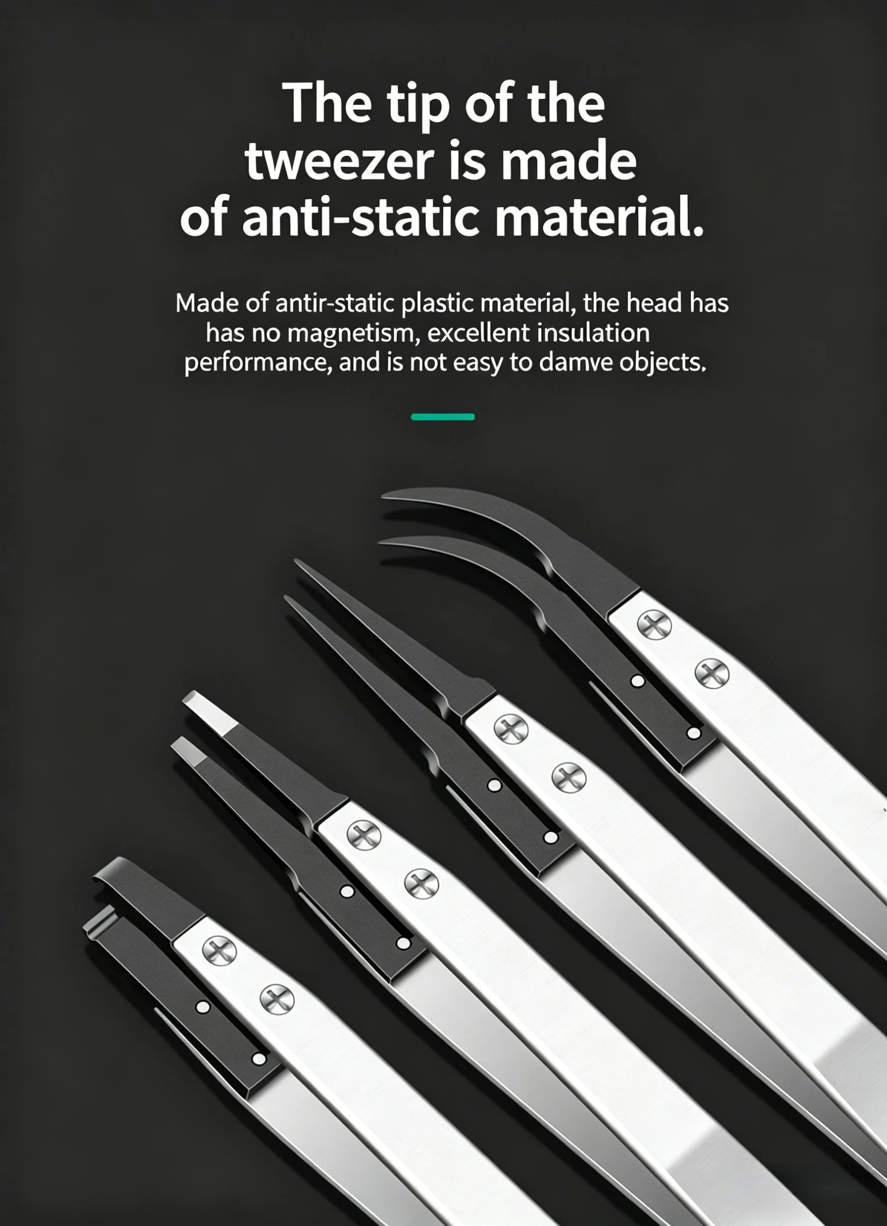 ESD-Safe Precision Tweezer Set with Replaceable Anti-Static Tips - 8