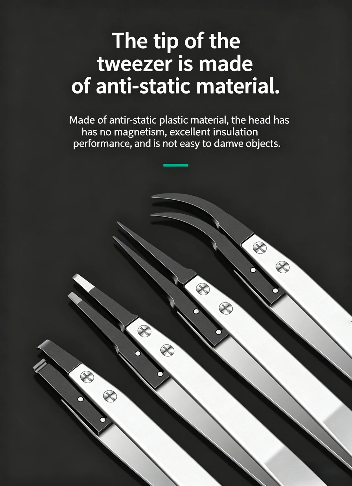 ESD-Safe Precision Tweezer Set with Replaceable Anti-Static Tips