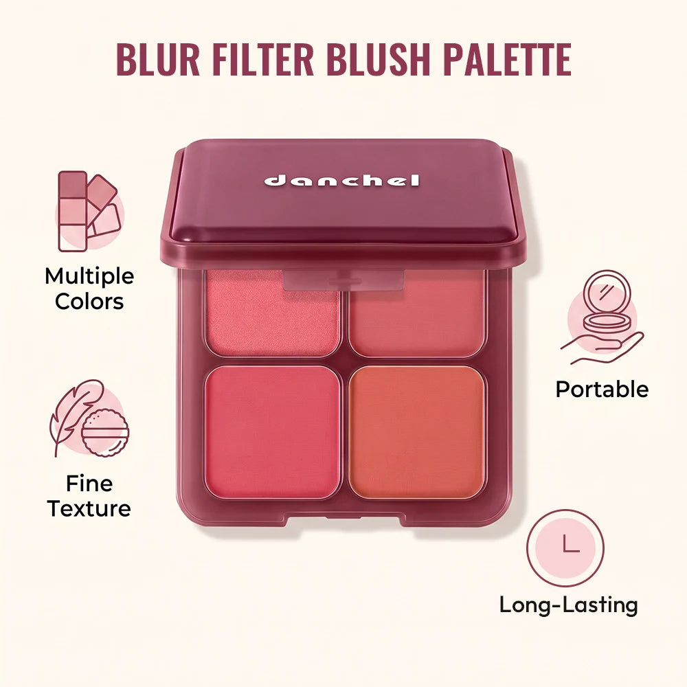 4-Shade Matte and Shimmer Blush Palette for Radiant Cheek Makeup