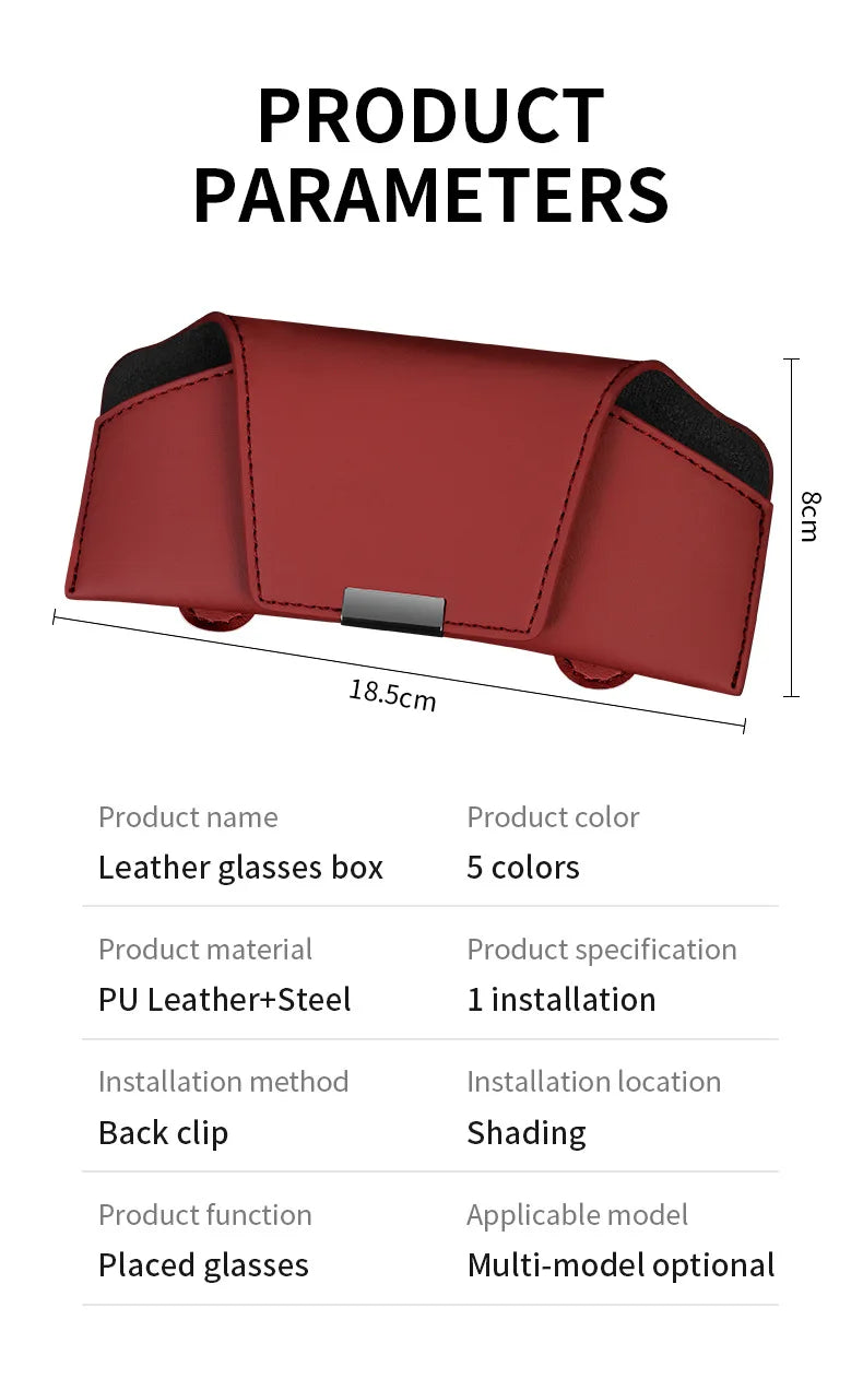Leather Car Sun Visor Sunglasses and Eyeglasses Holder Case