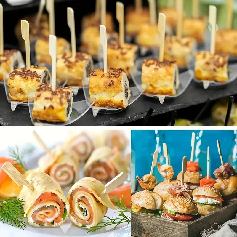 100Pcs Disposable Bamboo Skewers Natural BBQ Sticks and Cocktail Picks