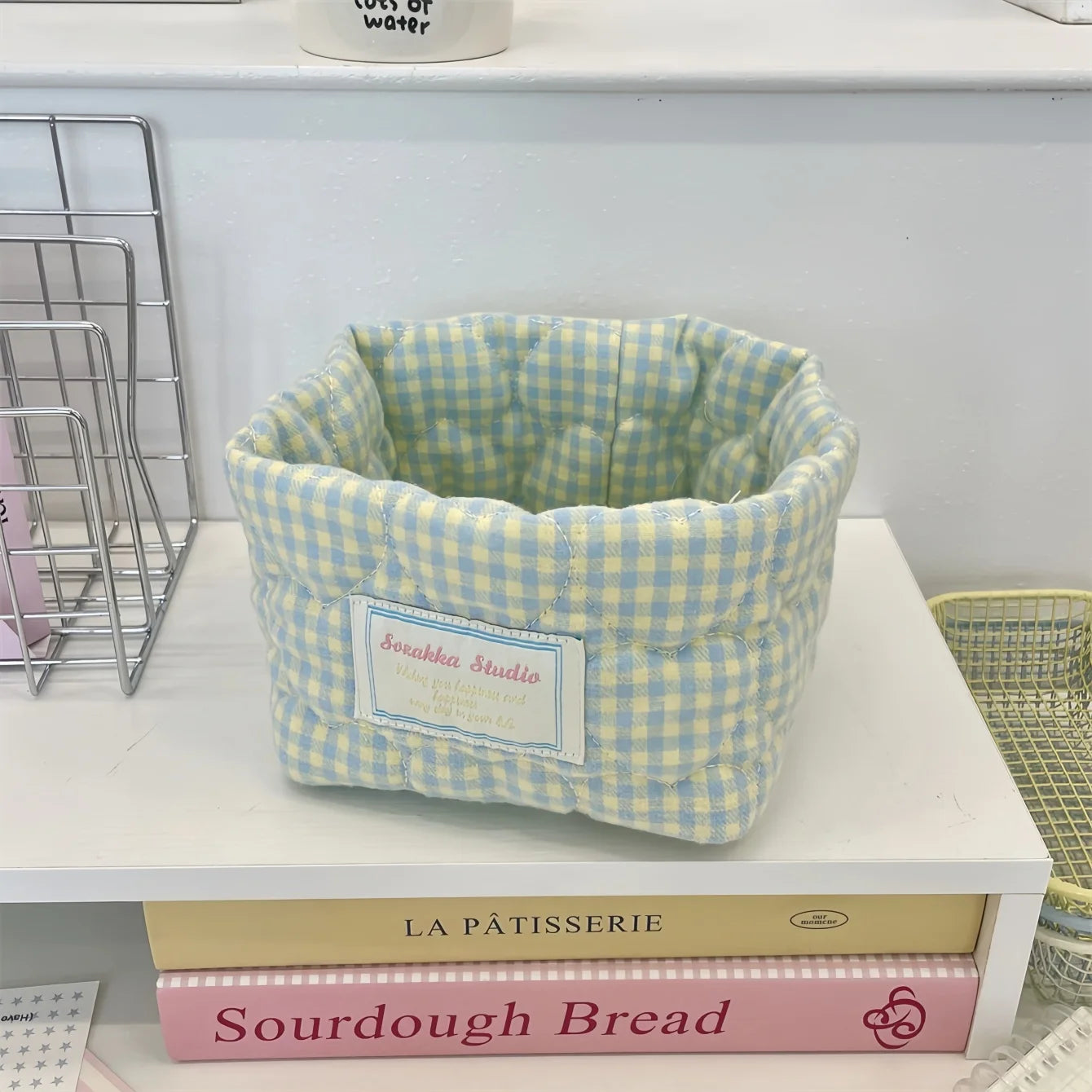 Foldable Plaid Quilted Desktop Storage Basket - 14