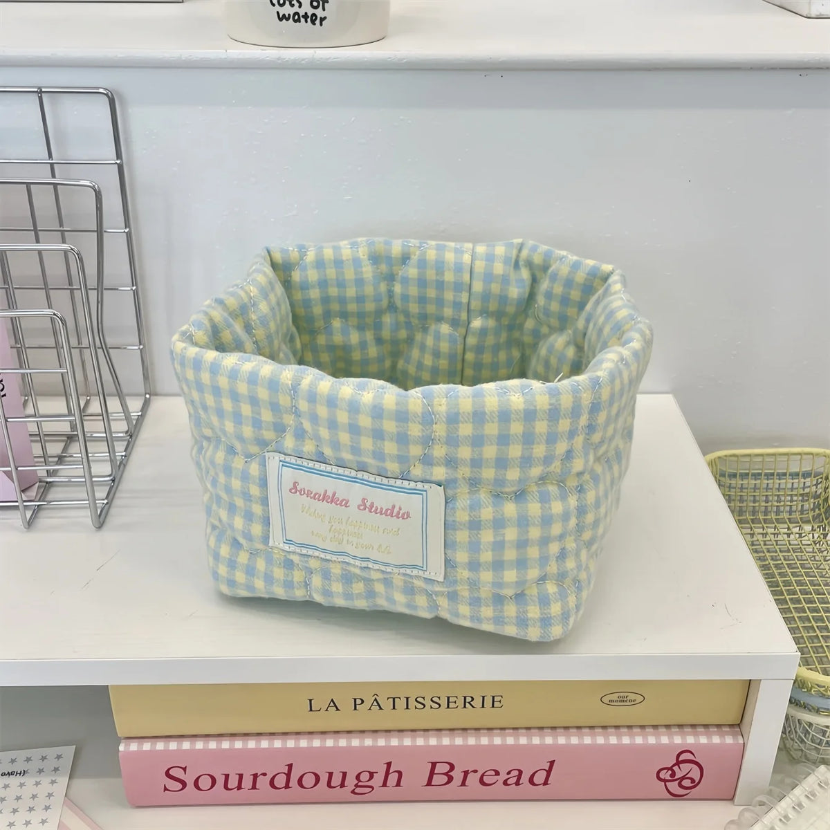 Foldable Plaid Quilted Desktop Storage Basket