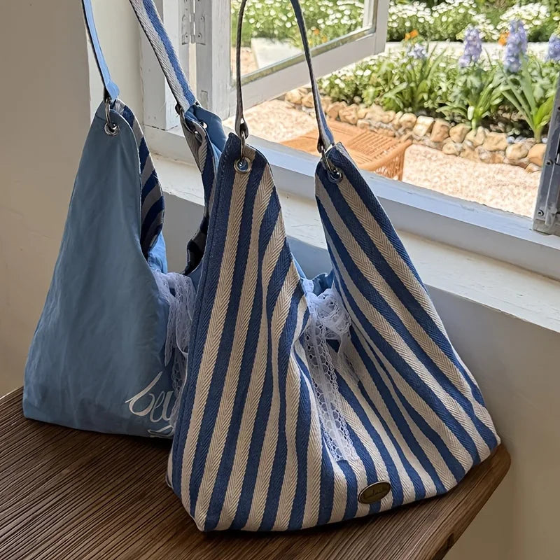 Double-Sided Reversible Tote Bag with Lace Bow - 16