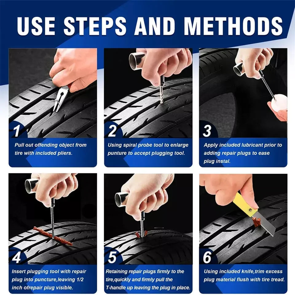 Emergency Auto Tire Repair Kit with Puncture Plug Tools