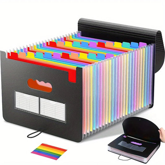 Portable Expandable Accordion File Organizer with Colored Tabs