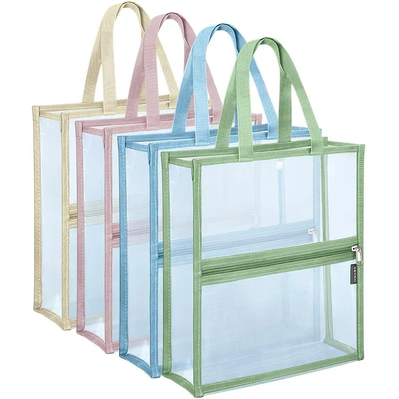 Transparent Mesh Document and Book Tote Bag for Students and Office