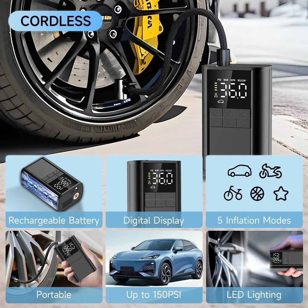 Portable Cordless Tire Inflator 150PSI Air Compressor Digital Pump - 4