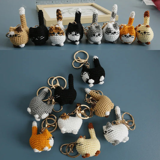 Handwoven Crochet Kitten Keychain for Backpacks and Keys