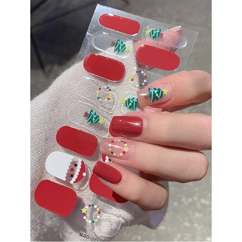 Christmas Semi-Cured Gel Nail Wraps with Winter Snowflake Designs - 13