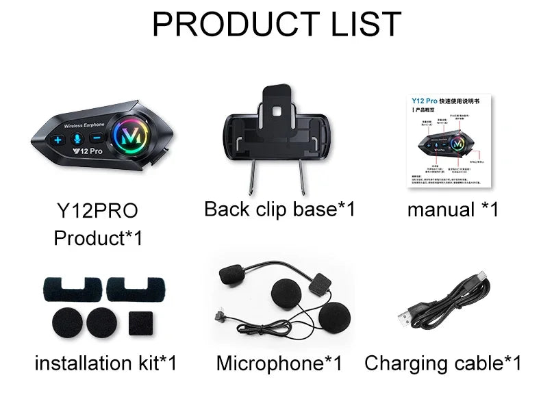 Wireless Motorcycle Helmet Bluetooth Headset with 500M Intercom - 22