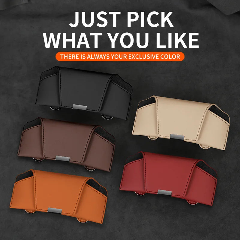 Leather Car Sun Visor Sunglasses and Eyeglasses Holder Case
