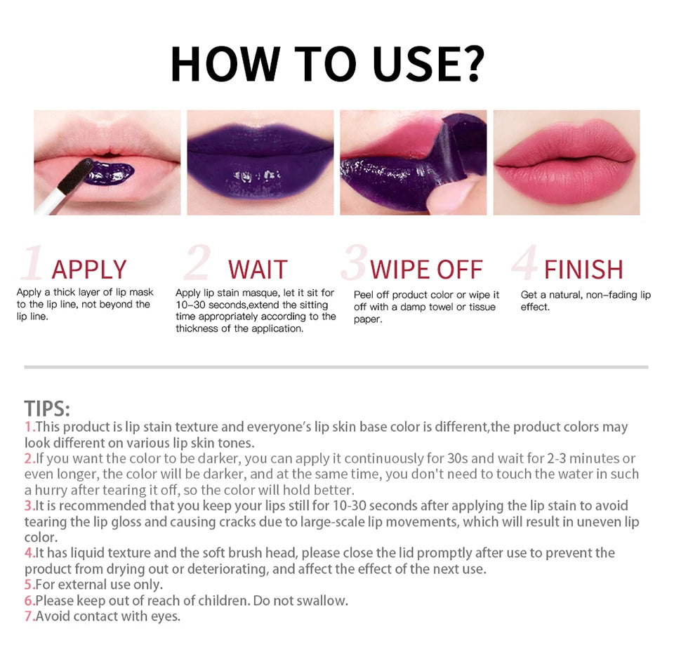 Long-Lasting Peel-Off Waterproof Lip Stain