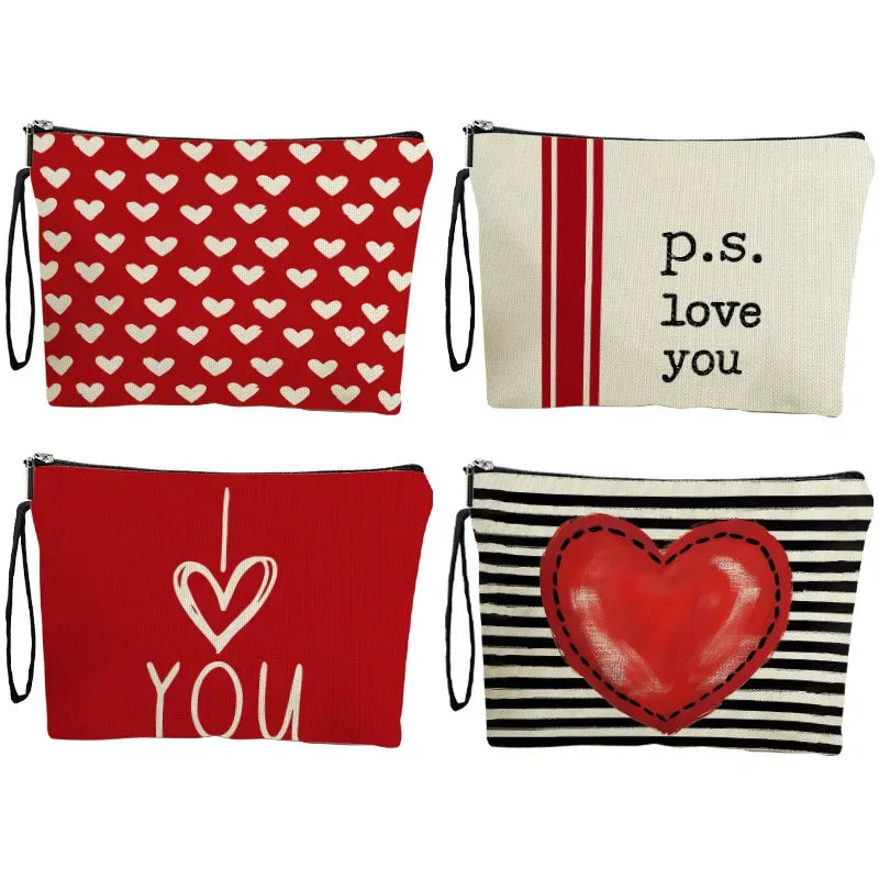 Zippered Love Print Cosmetic Pouch for Travel