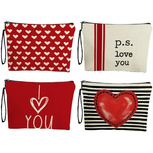 Zippered Love Print Cosmetic Pouch for Travel