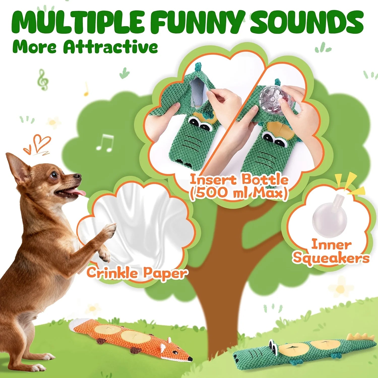 Interactive Squeaky Plush Dog Toy for Treat Hiding - 7