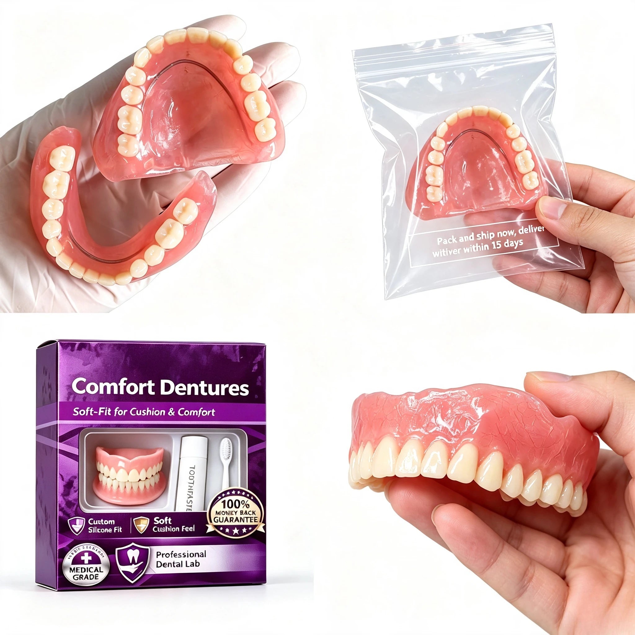 Comfort Fit Silicone Cosmetic Dentures for Natural Smile - 1