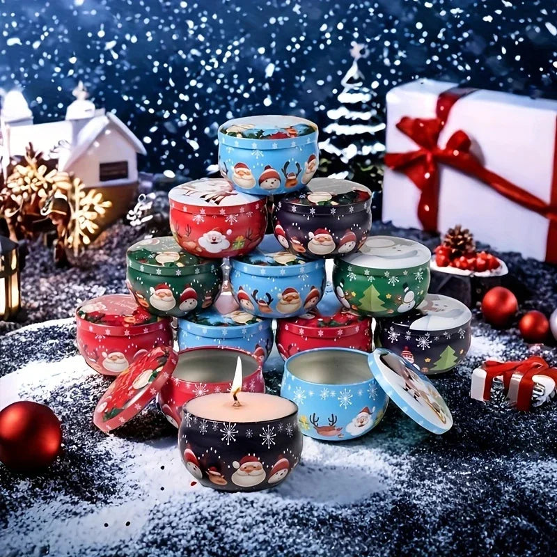 10 Pcs Christmas Candle Tins Festive Metal Jars for Crafting Gifts