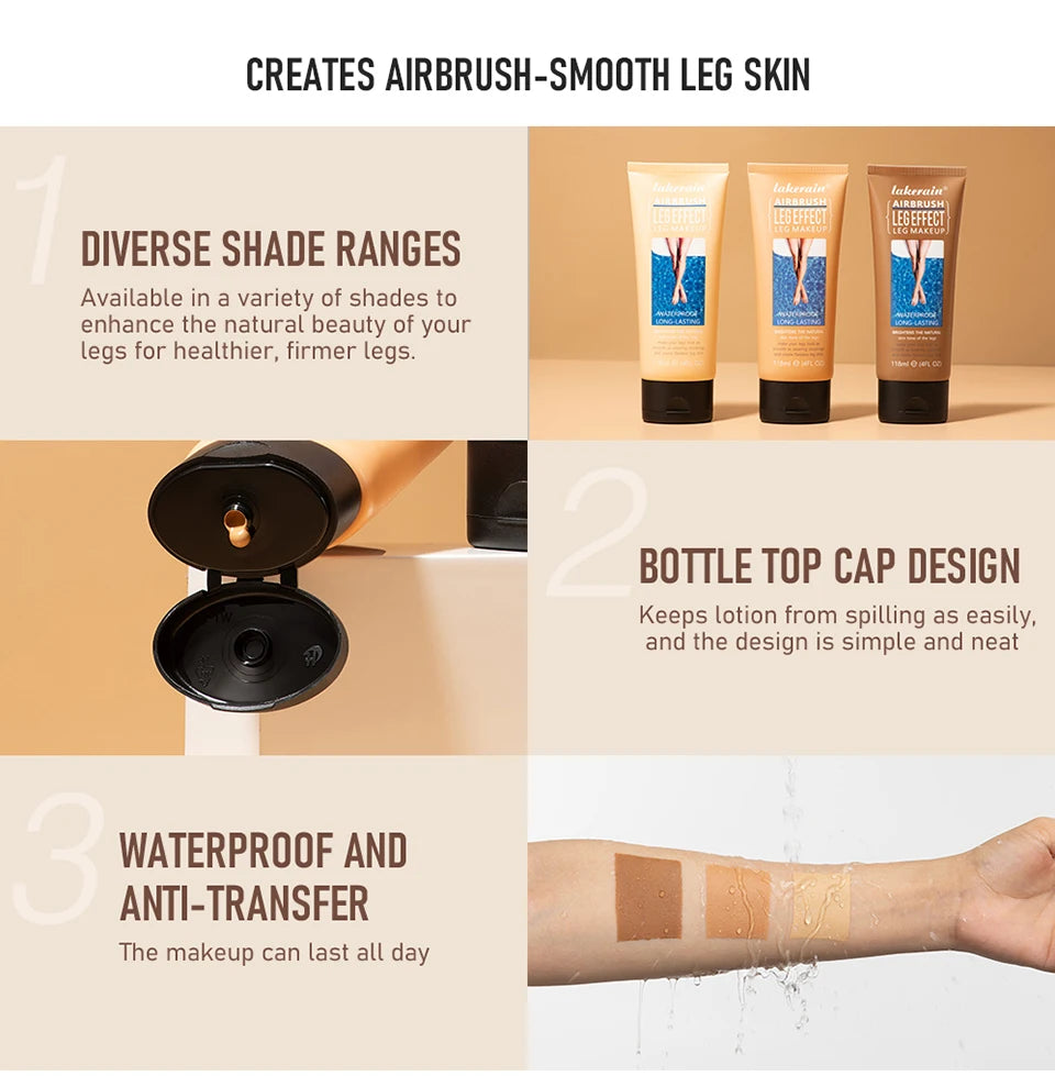 Waterproof Airbrush Leg Foundation and Body Concealer with Applicator - 8