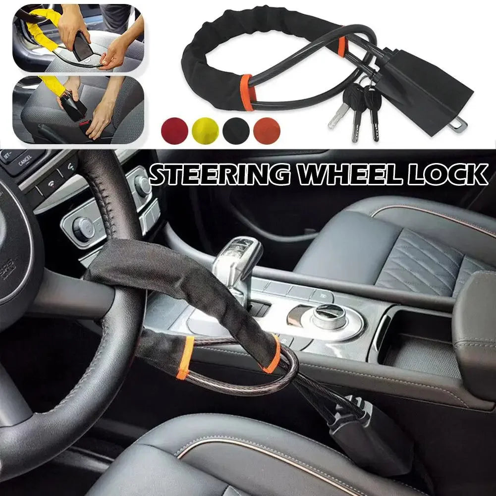 Anti-Theft Braided Steel Steering Wheel and Seat Belt Lock