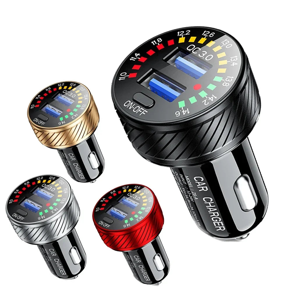 Dual USB Car Charger QC 3.0 Fast Charging Adapter with LED Voltmeter - 2