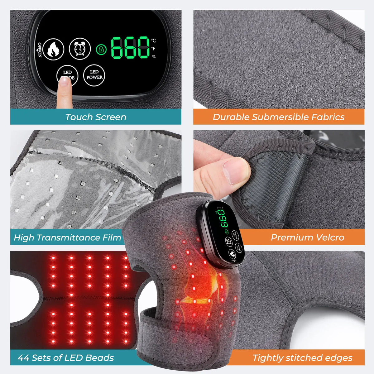 Cordless Heated Knee and Joint Support Brace with Red Light Therapy