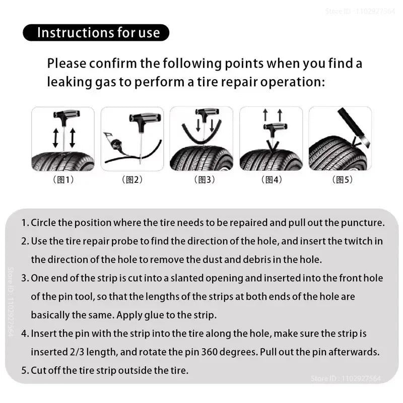 Emergency Universal Tire Repair Kit with Puncture Plug Tools