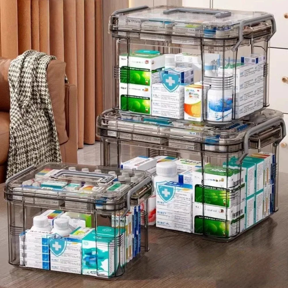 Clear Medicine Storage Organizer Box with Portable Tray - 1
