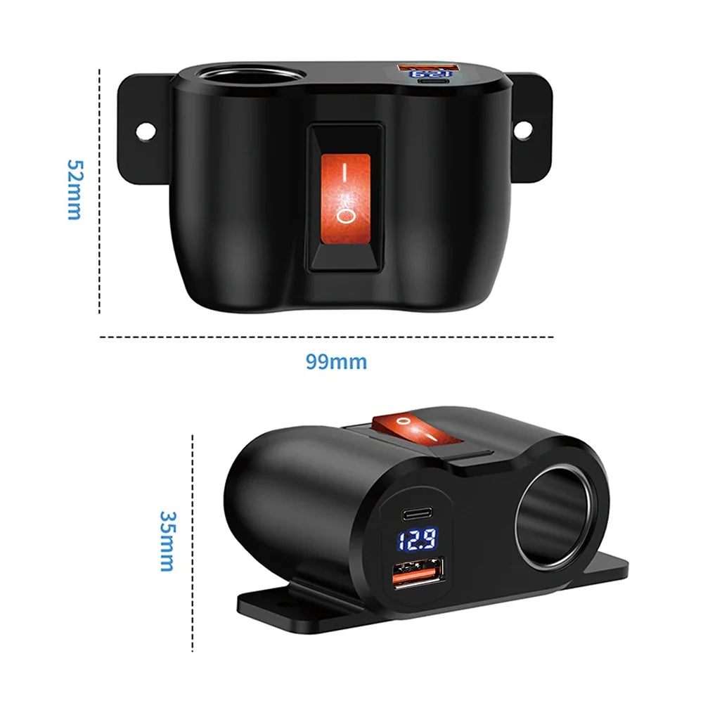 12V USB Car Charger Adapter PD3.0 QC3.0 Cigarette Lighter Socket Splitter - 6