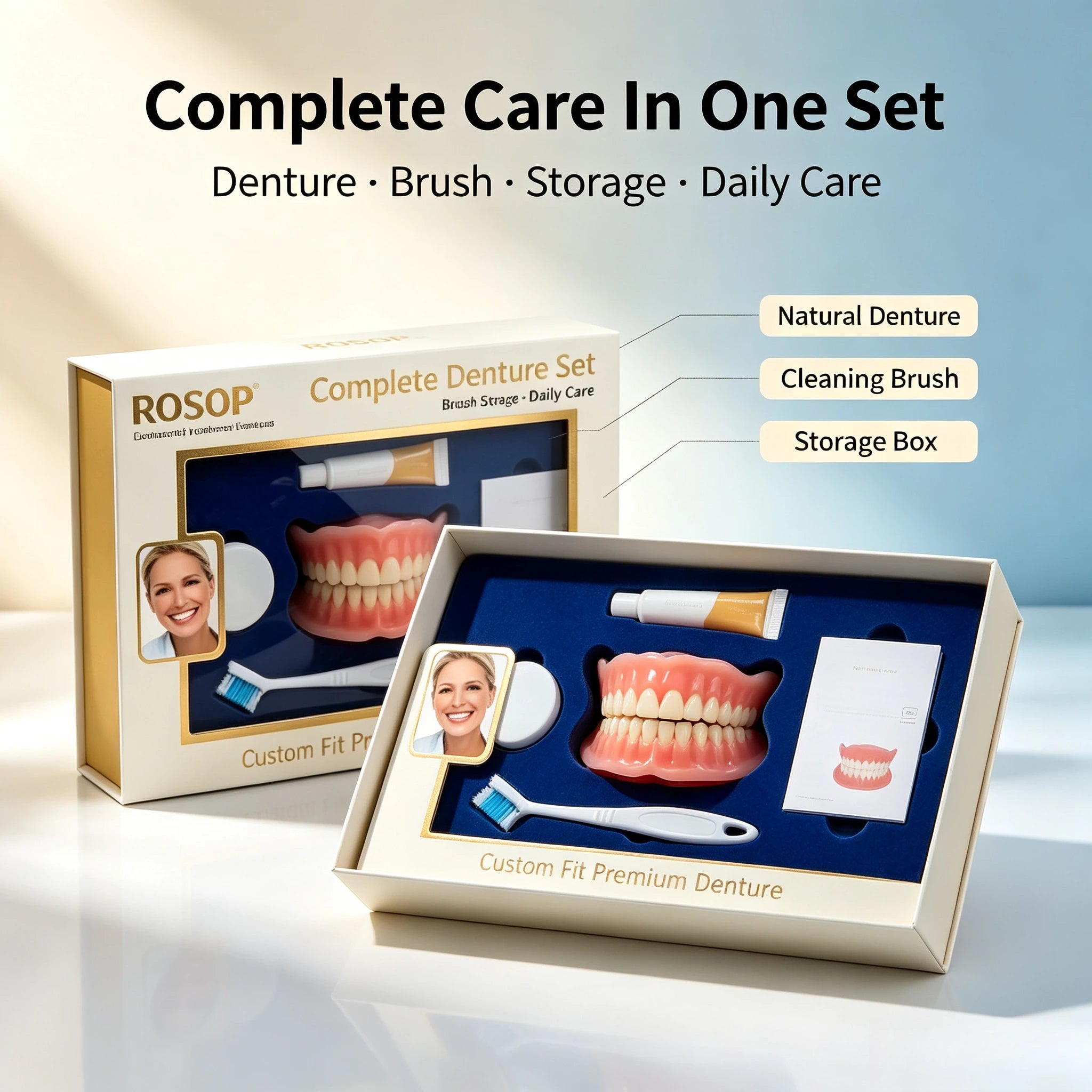 Custom Fit Silicone Cosmetic Denture Set with Toothbrush - 9