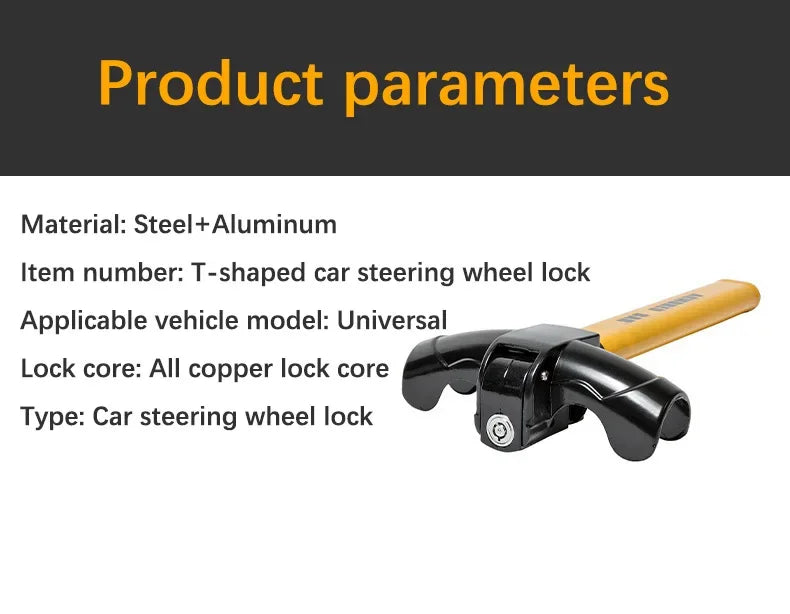 Heavy-Duty Universal Steering Wheel Lock Anti-Theft Security Bar - 5
