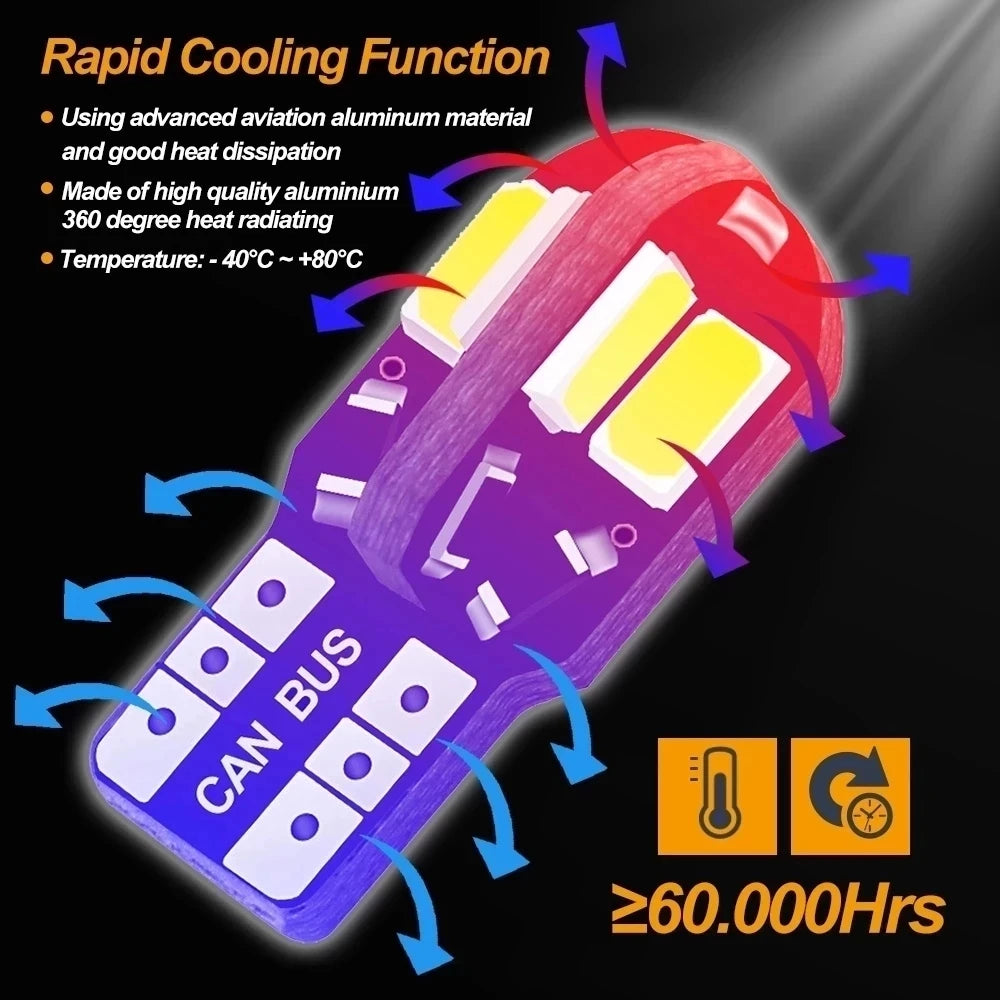 10PCS T10 W5W LED Canbus Bulbs Interior Map Dome License Plate Lights - 3