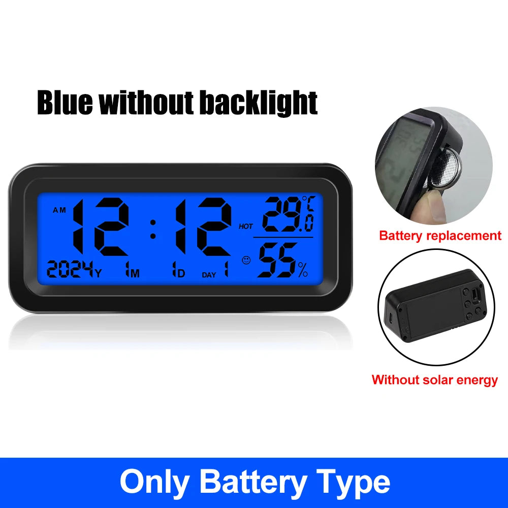 Solar Powered Digital Car Dashboard Clock with Temperature and Humidity