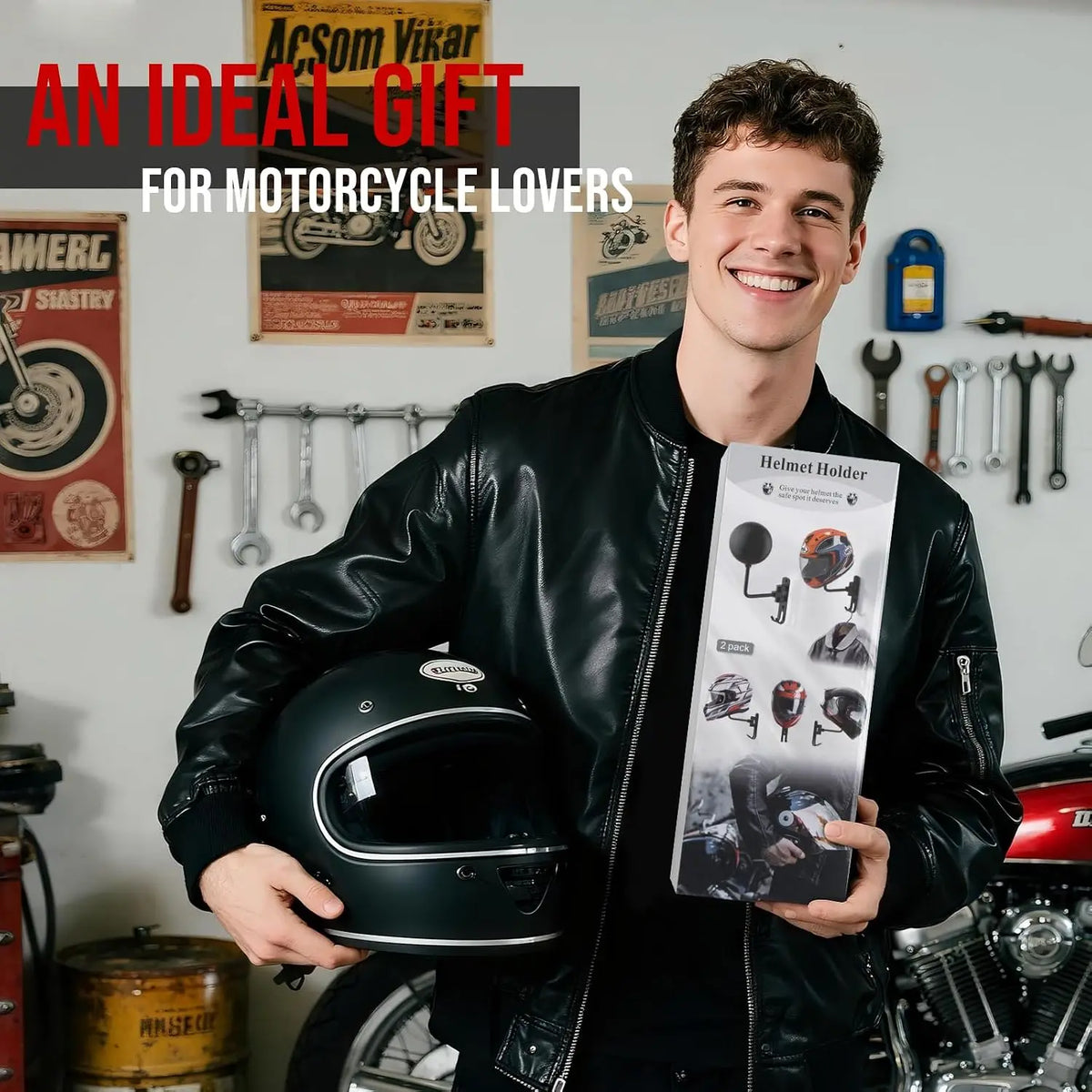 180 Rotating Motorcycle Helmet Rack Wall Mount Jacket Hanger Hook