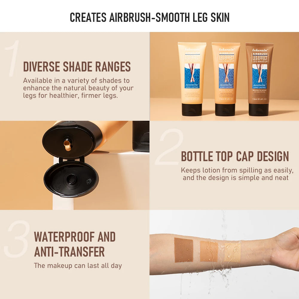 Waterproof Airbrush Leg Foundation and Body Concealer with Applicator