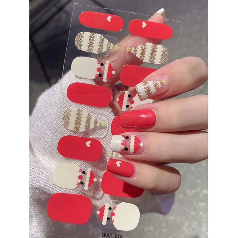 Christmas Semi-Cured Gel Nail Wraps with Winter Snowflake Designs - 19