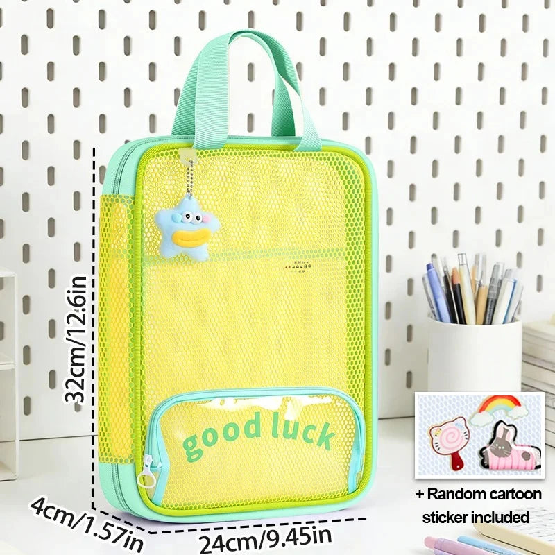 3-Layer Large Capacity Transparent Mesh Student Tote Bag - 15