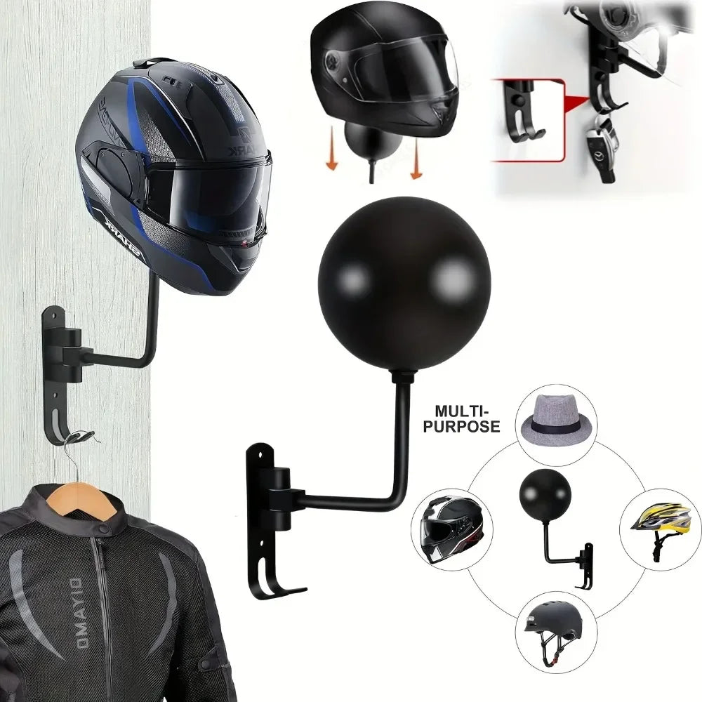 180 Rotatable Helmet Wall Mount Rack 2-in-1 Motorcycle Helmet Holder
