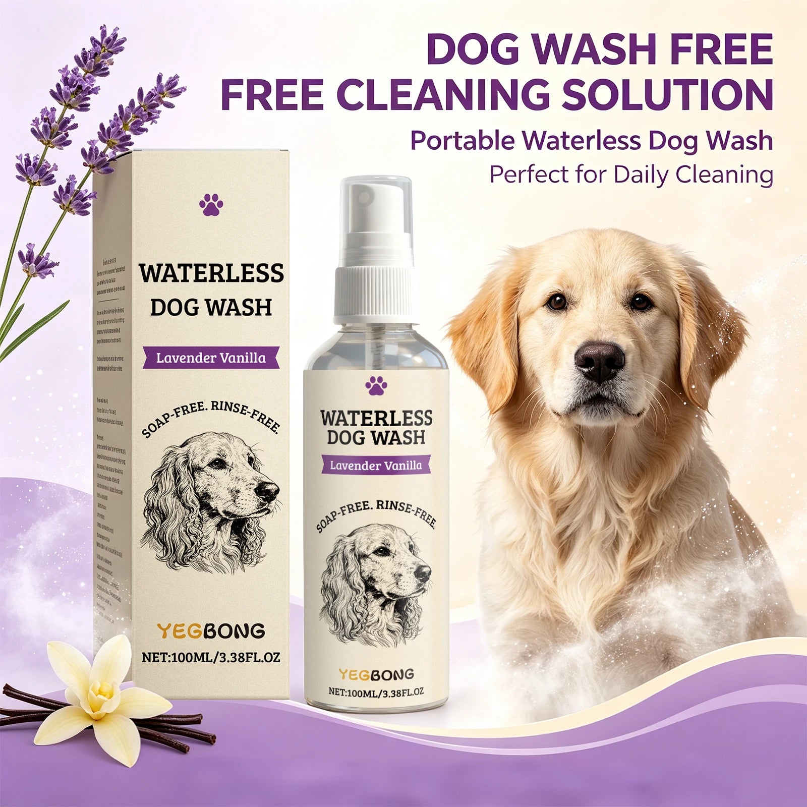 Waterless Dog Shampoo Spray for Quick Cleaning and Odor Removal - 2