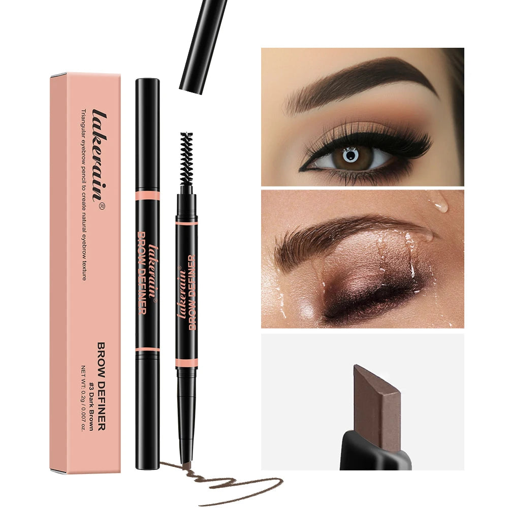 Waterproof Triangular Tip Eyebrow Pencil with Grooming Brush