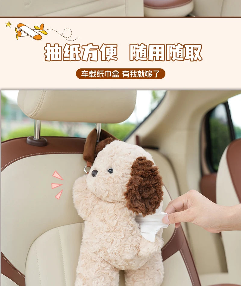 Cute Cartoon Plush Car Tissue Holder Hanging Organizer