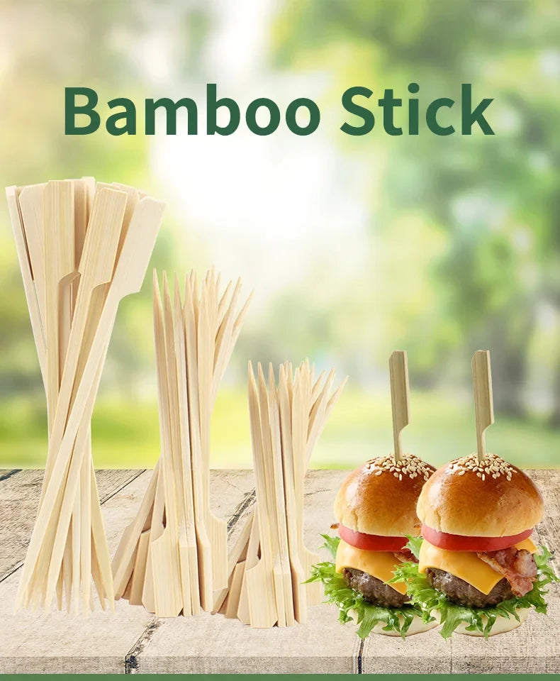 100Pcs Disposable Bamboo Skewers Natural BBQ Sticks and Cocktail Picks