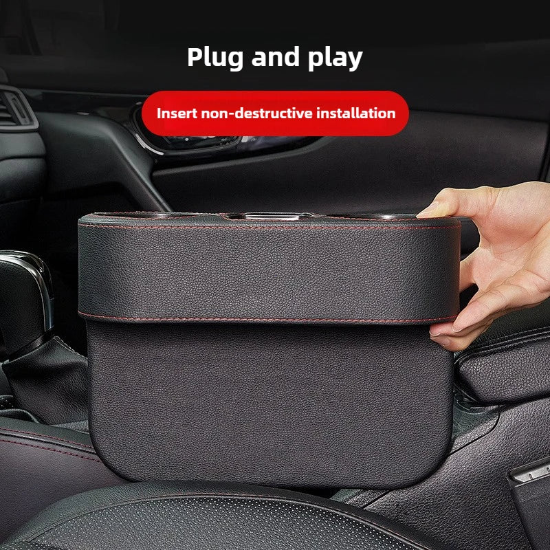 Leather Car Seat Gap Organizer and Dual Cup Holder