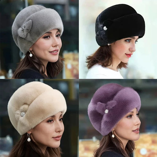 Women's Faux Fur Winter Bucket Hat for Cold Weather