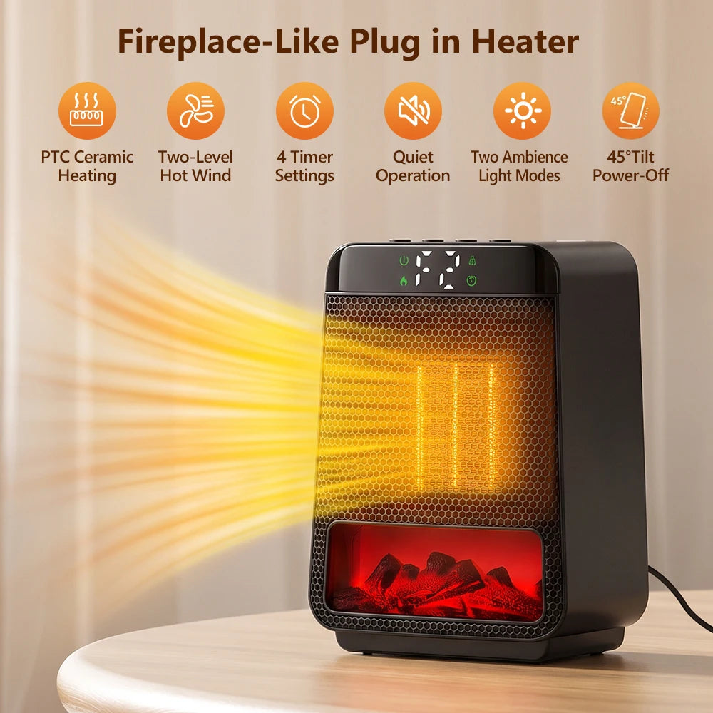 Portable Electric Space Heater with Ambient Flame Light