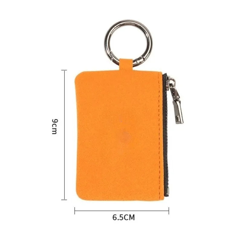 Portable Suede Leather Zippered Keychain Key Pouch Wallet