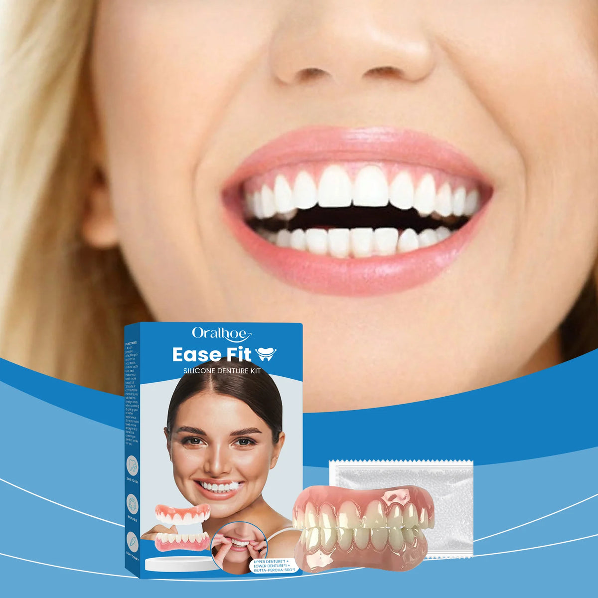 Comfortable Silicone Denture Set for Natural Smile and Chewing